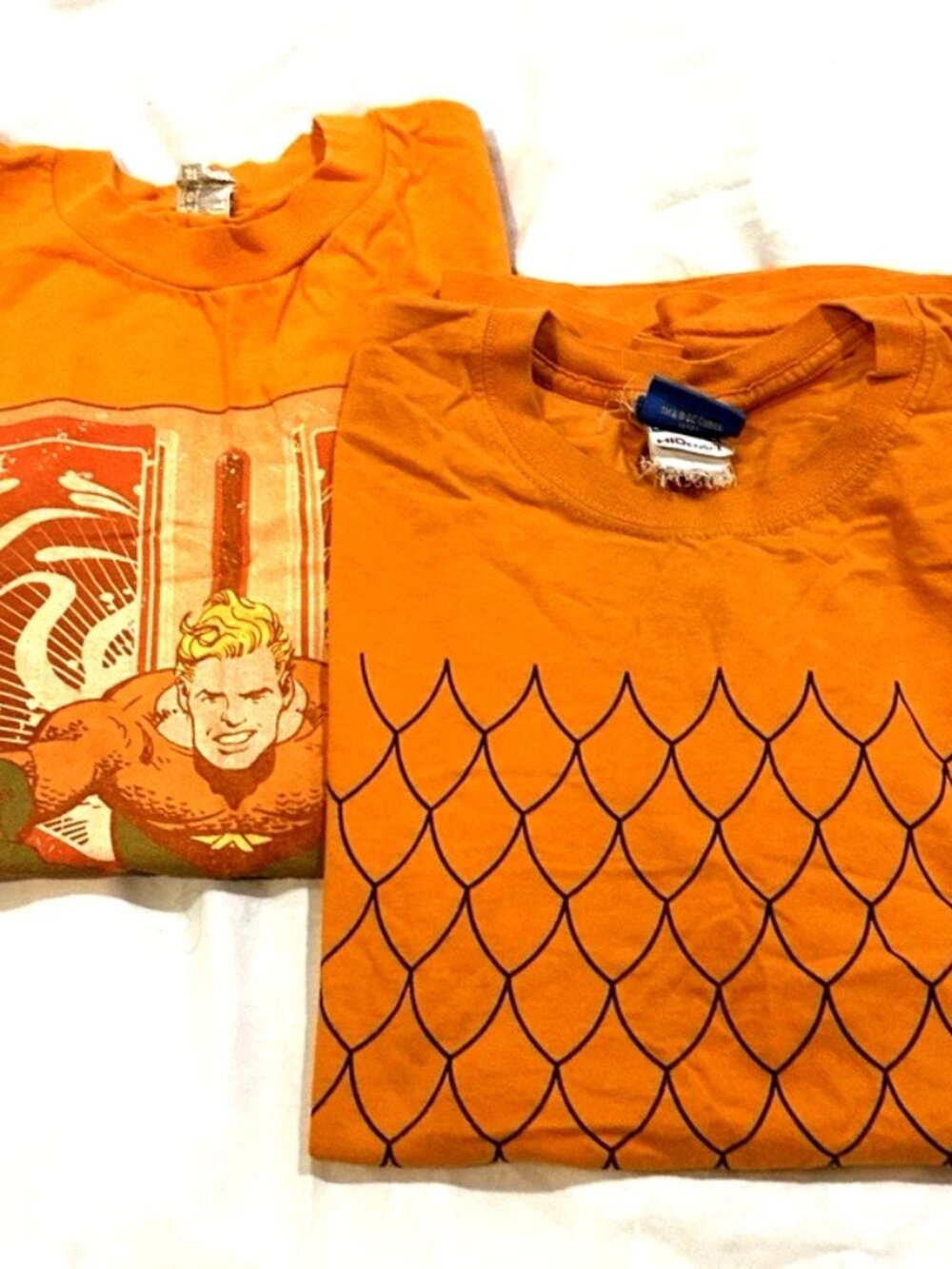 Aquaman T shirts, Lot of 2, Small and Medium, Orange